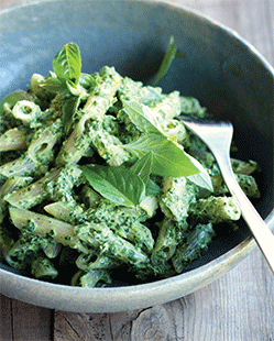A photo of creamy kale pesto penne